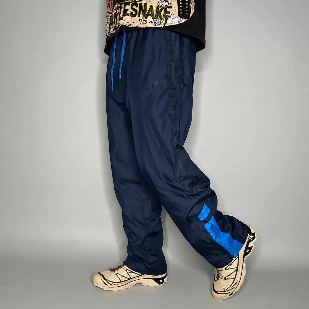 Vintage Y2K Starter Track Pants Mens M Baggy Wide Leg Navy Blue Sweatpants